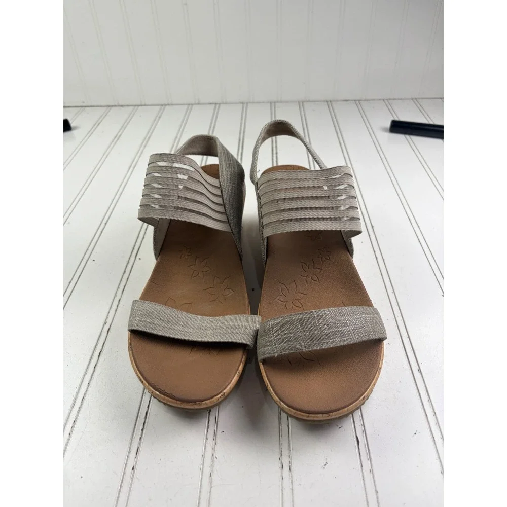 Skechers Rumblers Beverley Taupe Strappy Cork Wedge Sandals Women's Size 9.5